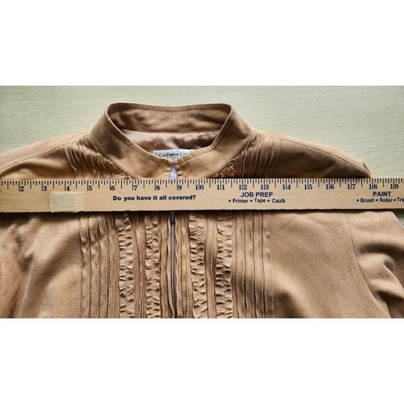 JACKET-COLDWATER CREEK-Faux Suede-Tan-Ruffled-Light Weight-Lined-MED - Picture 11 of 16